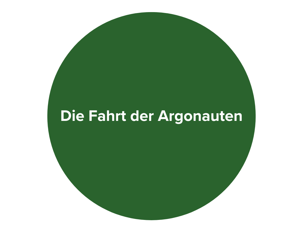 Dunkelgrüner Kreis mit weißem Schriftzug "Die Fahrt der Argonauten".