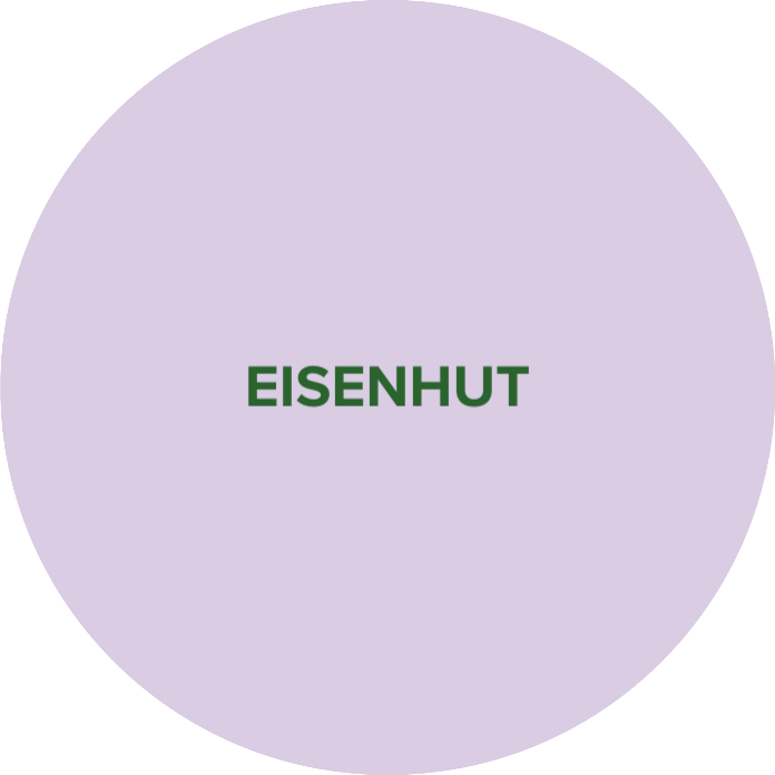 Lila Kreis mit dunkelgrünem Schriftzug "Eisenhut".